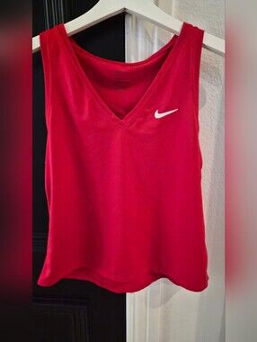 Nike Women’s Red V-Neck Athletic Tank with White Swoosh- Size Medium